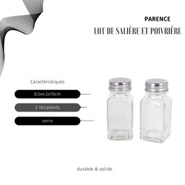 PARENCE. - Set of Traditional Salt and Pepper Shakers - 8.5x4.5x10cm - Set of 2 Classic Salt and Pepper Containers - Transparent, Kitchen, Home
