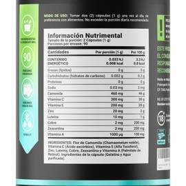 Vsion Blend de 180 Cápsulas. Ingredientes naturales: Camomila, Vitamina C, E y A, Zinc, Cobre Luteína y Zeaxantina. Vsion Blend B Life.