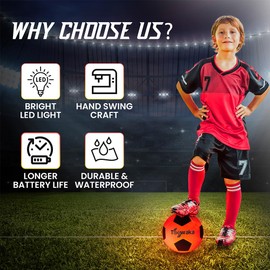 Toowaka Light up Soccer Ball,Size 4 Glow in The Dark Soccer Ball-Led Soccer Ball with LED Lights Pre-Installed-Batteries Included Glow Soccer Ball(Size 4)