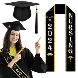 MOPQMKT Graduation Party Decoration Hat 2024 Graduate Bachelor's Cap with Tassel 2024 Graduate Ribbon Graduation Gift College Graduation Ceremony Graduation Decoration