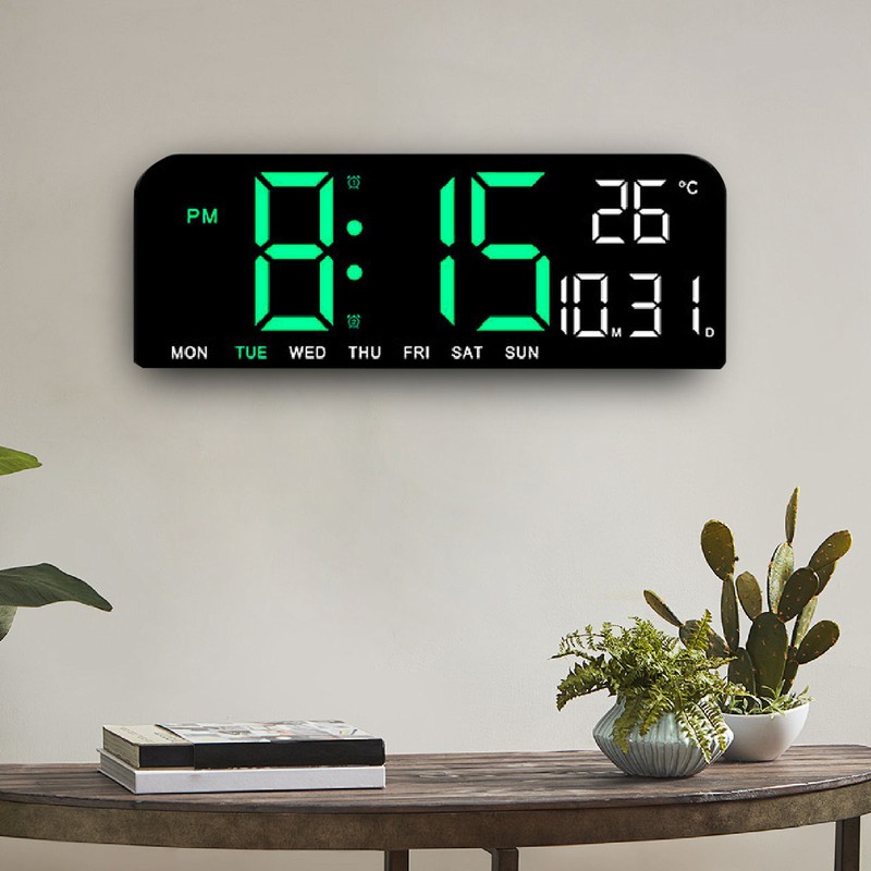 Digital Alarm Clock Large LED Display Desk Wall Clock with