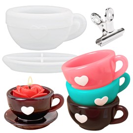 Resin Molds Coffee Cup with Saucer Silicone Mold for Resin Epoxy Casting Candle Vessel Craft Mould Jewelry Container Coaster Tray Candlestick Concrete Plaster Art Teacup Molds DIY Valentine's Day Gift