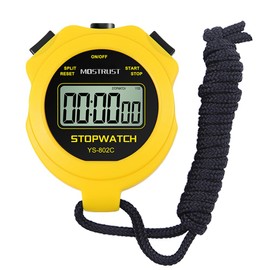 MOSTRUST Digital Simple Stopwatch, Simple Stopwatch, No Bells, No Clock, No Alarm, Quiet, On/Off with Neck Strap for Swimming, Running, Sports, Training, Trainer, Kids, Yellow
