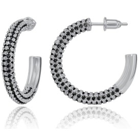 Gold Hoop Earrings for Women - 14k Gold Plated Earrings 925 Sterling Silver Post - Fully Studded with AAA+ CZ Stones - Chunky Gold Earrings - Hypoallergenic Open Hoops Nickel and Lead Free, Brass Sterling Silver, Cubic Zirconia