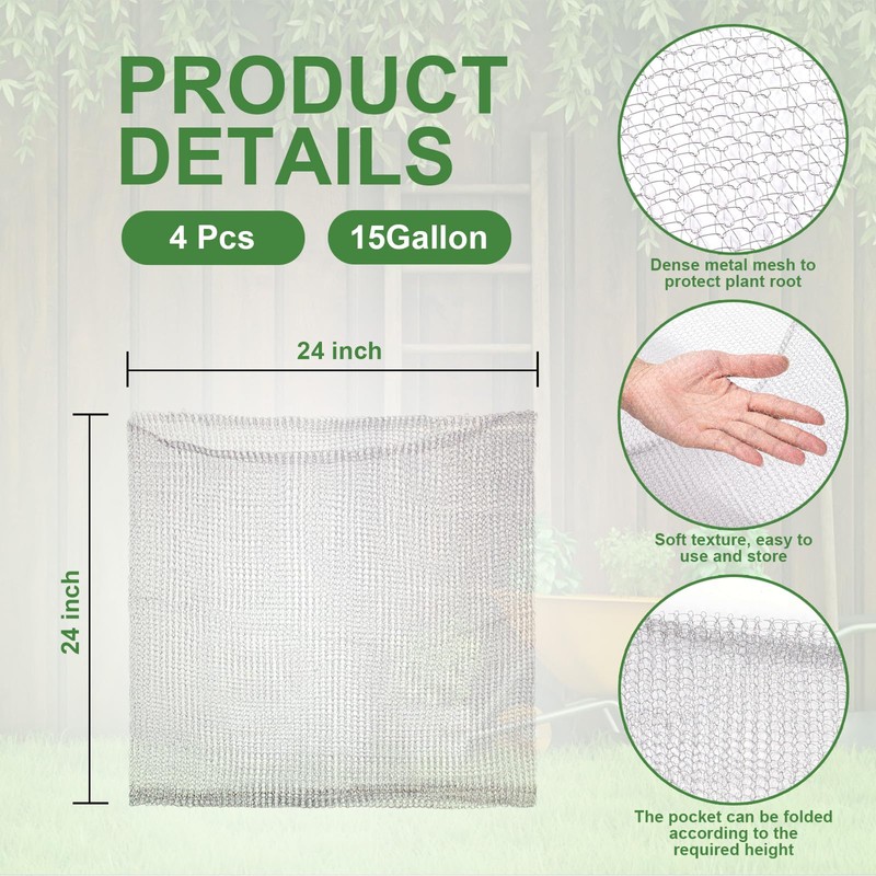 Foyego 4Pcs 15 Gallon Root Guard Baskets for Plants, Underground