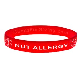 Goods For Giving Nut Allergy ID Bracelet Wristband - Red - 8-1/4 Inches - Large