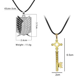 Zaky 23 pcs Anime Aot Eren Key Pendant Attack on T. Necklace Bracelet Jewelry Stickers Set for Men Japanese Anime Braid Wristband for Men and Women