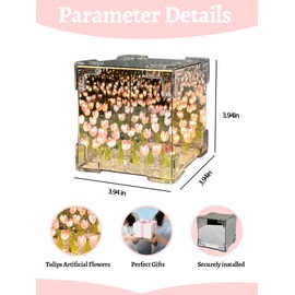 Tulip Lamp Night Light, Birthday Valentines Day Gifts for Women Her, LED Infinity Mirror Lamp Tulips Artificial Flower Lamp for Home Room Decor Romantic Gifts for Girlfriend Mom Sister Grandma Wife