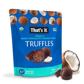 That's it. Organic Belgian Dark Chocolate & Coconut DateTruffles. 100% Plant-Based, Vegan, Gluten-Free, 47 Calories per Truffle, All Natural (20 OZ)