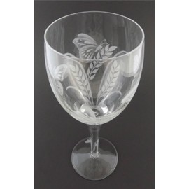 IncisoArt Hand Etched Italian Crystal Goblet Sandblasted (Sand Carved) Handmade Wine Water Glass Engraved (Butterfly Grass, 340 Milliliter (11.5 Ounce) White Wine)