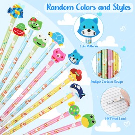 DIYASY 50 Pcs Cute Pencils with Eraser Toppers, Cartoon Animal Wood Pencil Bulk Party Favor Supplies Classroom Rewards Prizes Stationery for Kids