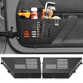 CALBEAU Metal Front Door Pocket Storage Box Compatible with 2007-2018 Jeep Wrangler JK JKU 2/4 Door, 2 PCS Interior Storage Expansion Accessories for Jeep Saggy Net Replacement