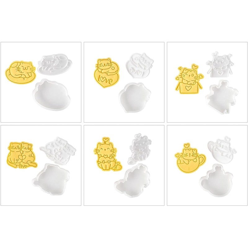 1Pc White Plastic Biscuit Mold Cat Shaped Cookie Embossing Moulds