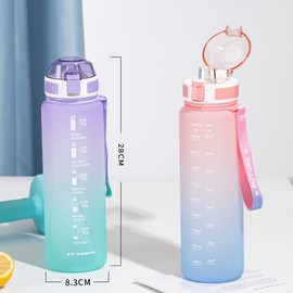 KAISWK Bottle 0.3 gal Large Capacity, Time Marker, Ultra Lightweight, Cold- + Heat-Resistant, Portable, Leak Proof, BPA Free, Unisex, Adults, Kids, Outdoors, Sports, 37.2 fl oz (1100 ml), Gray