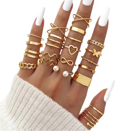 GYCAQAC 22 Stück Boho Gelenk Fingerringe,Stapelbare Midi Ringe Set, Gold Ringe Frauen Stapelringe mit Zirkonia, Stapelbare Midi Ringe Set,Gold Vintage Stapelbarer Ring,Ideal für Geburtstagsfeiern usw