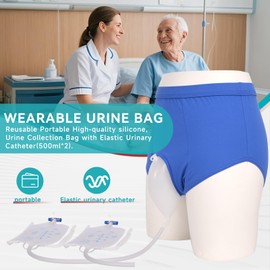 Urine Collector, Incontinence Pants for Men, Wearable Urine Collection Bag for Men, Men's Portable External Catheter Device with Two 500ml Urine Bag Reusable, Portable Leak Proof Leg Pee for Elder, XL