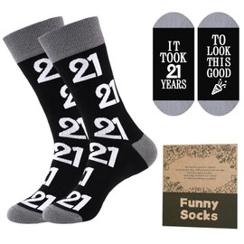 Effeet 21th Birthday Gifts Mens Socks Calf-length Cotton Size 9-11, Novelty Funny Birthday Socks Gift for Son/Brother/Boyfriend