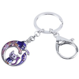 Enamel Alloy Mothers Day Cat Keychain Mom Gifts Kitten Charms for Women Girls Bag Wallet (Purple)