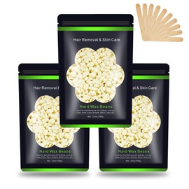 Wax Beads for Hair Removal 10.5oz (300g), Auperwel Hard Wax Beads Beans for Sensitive Skin Brazilian Waxing, Face, Bikini, Eyebrow, Legs, Painless for Women Men, 3 packs Kit with 10 Sticks