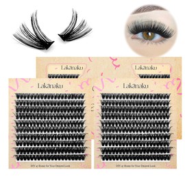 LAKANAKU Lash Clusters Wispy Fluffy Cluster Eyelash Extensions,400 PCS Individual Lashes Cluster 50D Diy Lash Extensions,10-16mm D Curl Lash Extension Clusters, Thin Band Volume Lash Clusters at Home