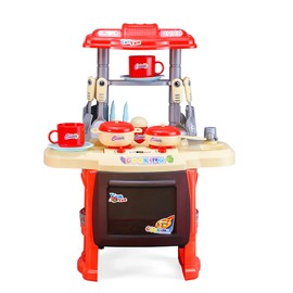 EVERGD Kitchen Playset Role Playing Game Small Kitchen Toy Play Set with Light and Sound 24 Accessories Included Best Gift for Boys Girls (Red)