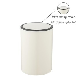 WENKO Inca Swing Lid Bin, 5 Litre Capacity, Bathroom Bin with Plastic Lid, BPA-Free, Diameter 18.5 x 25.5 cm, Cream/Black