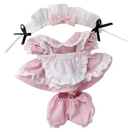 niannyyhouse 15cm Plush Doll Clothes Maid Set Headdress Dress Apron Shorts 6in Doll Dress Up (Pink)