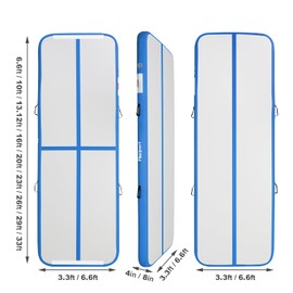 FBSPORT 10ft Inflatable Air Gymnastics Mat Training Mats 4 inches Thickness Gymnastics Tracks for Home Use/Training/Cheerleading/Yoga/Water with Pump Blue
