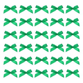 MECCANIXITY 100Pcs Mini Ribbon Bow 1.8 inch Mini Fabric Satin Ribbon Flower Bows for Craft DIY Sewing Wedding Birthday Party Green