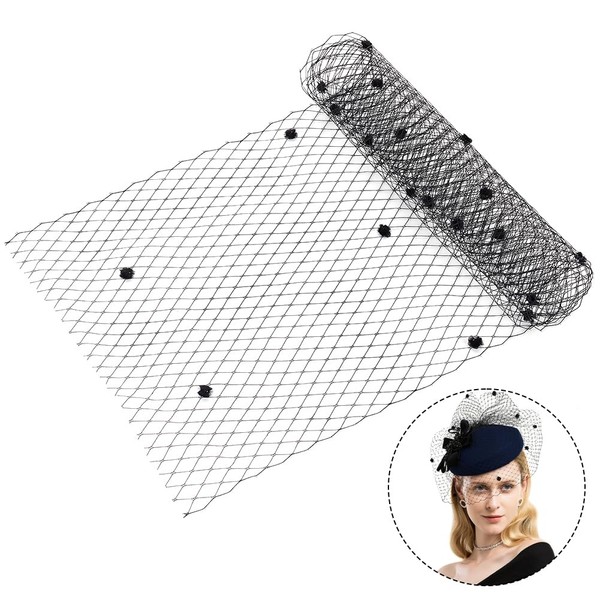 AHANDMAKER 1.1 Yard Black Bridal Veil Flapper Fascinator Net Veil,