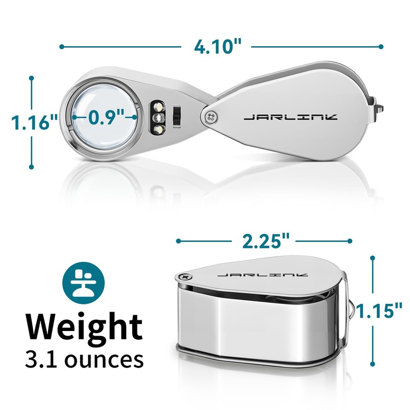 JARLINK 40X Jewelers Loupe Magnifier with Metal Construction, LED/UV Illuminated