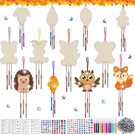 Wind Chime Craft Set Children, 12 Pieces Wind Chime for Painting, Wind Chime Craft Wood, Craft Set Autumn Children, DIY Wood Autumn Decoration, for Boys Girls Autumn Gifts Decorations