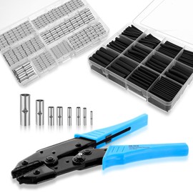 Hicarer 380 Pcs Non Insulated Butt Connectors Kit Wire Butt Splice Connectors, with 400 Pcs Heat Shrink Tubing Kit 3: 1 Ratio Adhesive Lined, and Wire Crimping Tool for 26 to 6 Gauge Wire