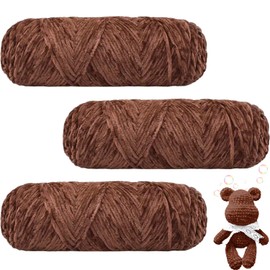 Maxee 300 g (3 x 100 g) Velvet Baby Wool, Velvet Wool Chenille Yarn, Cuddly Soft Chenille Yarn, Fluffy Soft Plush Wool, Crochet Yarn Wool for Knitting and Crocheting, 24 Light Coffee