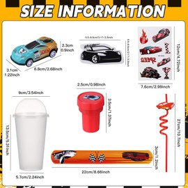 Vynium 114 Pcs Race Car Party Favors Bulk, Checkered Flag Racing Party Goodie Bags Fillers with Cup Straw Mini Race Cars Slap Bracelets DIY Stickers Car Stamps for Racecar Birthday Supplies