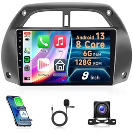 8 Core 6G+128G CAR Radio for Toyota RAV4 2001-2006, Rimoody Car Stereo with Wireless Carplay and Android Auto Mirror Link Android 13 GPS WiFi DSP 9 Inch Touchscreen BT FM/RDS EQ SWC Backup Camera