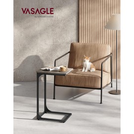 VASAGLE C-Shaped End Table, Small Side Table for Couch, Sofa Table with Metal Frame for Living Room, Bedroom, Bedside, Greige and Black