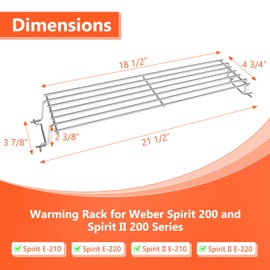 QuliMetal Stainless Steel Warming Rack for Weber Spirit 200 & Spirit II 200 Series, Compatible with E/S-210, E/S-220 (2013-2017) & GS4 Spirit II Models, Replaces Weber 67026