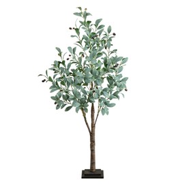 Nearly Natural 4-FT Artificial Fruiting Olive Tree with 150 Warm White LED Lights, Faux Olive Tree Indoor Home Décor, Pre-lit with Lifelike Fruits and Sturdy Base Stand