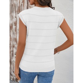 AKEWEI Womens Sweaters Short Sleeve V Neck Tops Cap Sleeve Knit Vest 2025 Summer Fashion Sleeveless Causal Pullover Shirts Dressy(White,M)