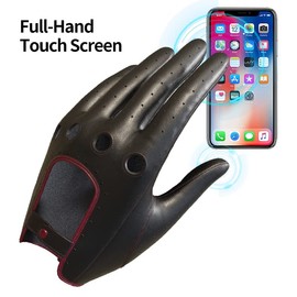 MGGM Collection Women's Leather Car Gloves, Leather Gloves, Unlined, Black red (touchscreen)