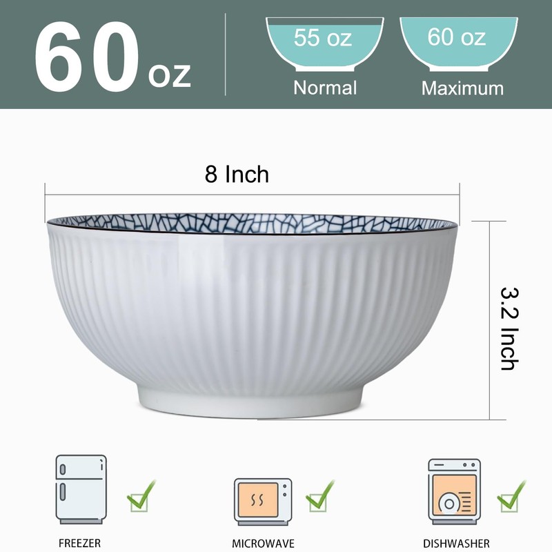 Zscera 60 oz Large Soup Bowls, 8 Inch Large Pho