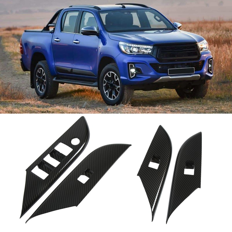 4 Pcs Door Window Control Panel Cover Carbon Fiber Style