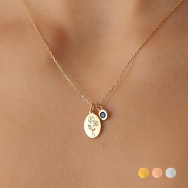 Tiny Birth Flower & Birthstone Necklace – A Timeless Keepsake (Gold, 15")