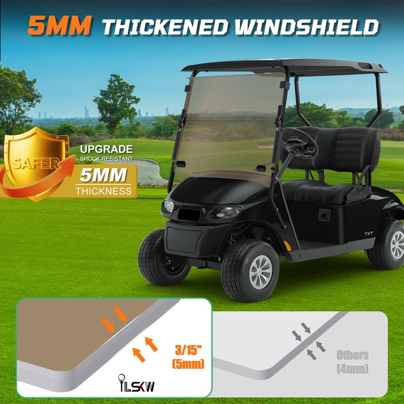iLSKW Golf Cart Foldable Windshield For EZGO TXT 1995-2013 5MM