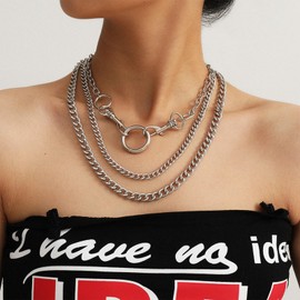 Chunky Gold Necklace for Women Layered Gold Cuban Link Chain Carabiner Necklace Gold Statement Necklace Thick Choker Necklace Paperclip Chain Toggle Bar Clasp Necklaces Christmas Stocking Stuffers Jewelry Gifts Hip-hop Jewelry （Circle Layered Necklace）