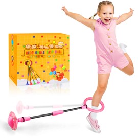 Chridark Ankle Skip Ball for Kids - Foldable Flash Wheel Skip Ball, Outside Game Toys for Kids & Adults, Gift for Boys & Girls Age 5 6 7 8 9 10 Years Old, Pink