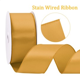 GTYBOVA Antique Gold Satin Wired Ribbon 2-1/2 Inch X 25 Yards Wired Satin Ribbon Wedding Decorations Ribbon for Valentine's Day Gift Wrapping Wreaths Spring Decoration Crafts Home Decor