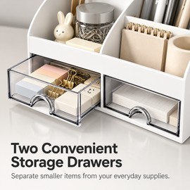Desktop Organizer with Drawers for Office Supplies – Multi-Compartment Storage Box with Clear Drawers for Desks and Vanities