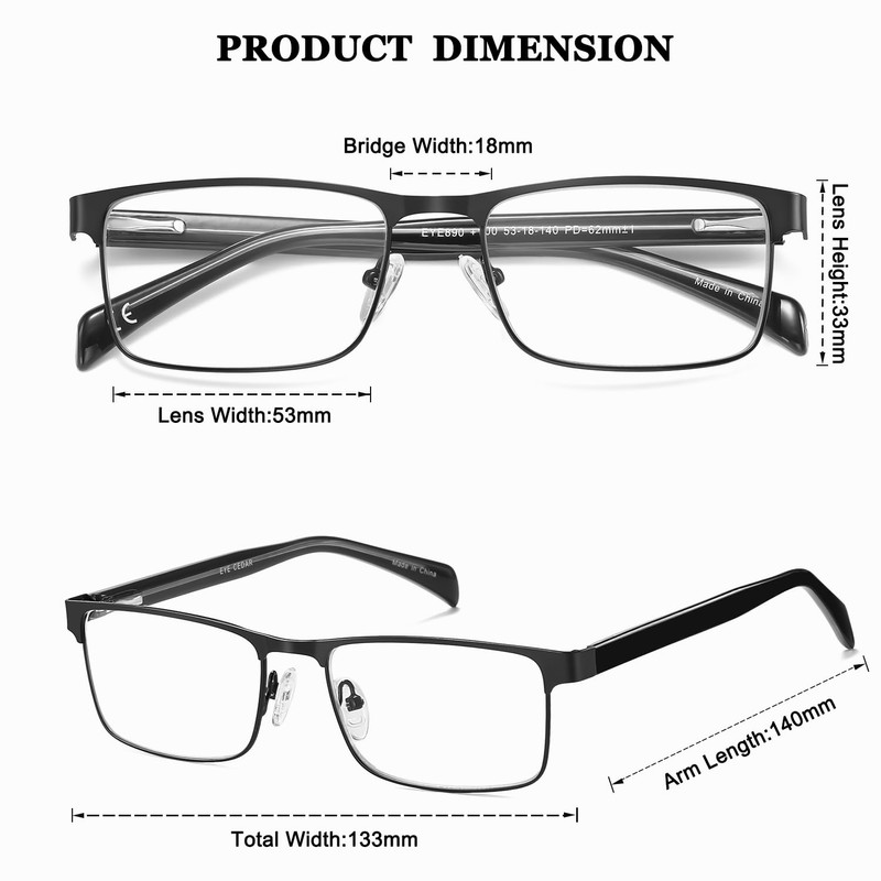 EYECEDAR 3-Pack Blue Light Blocking Reading Glasses Men Metallic Black